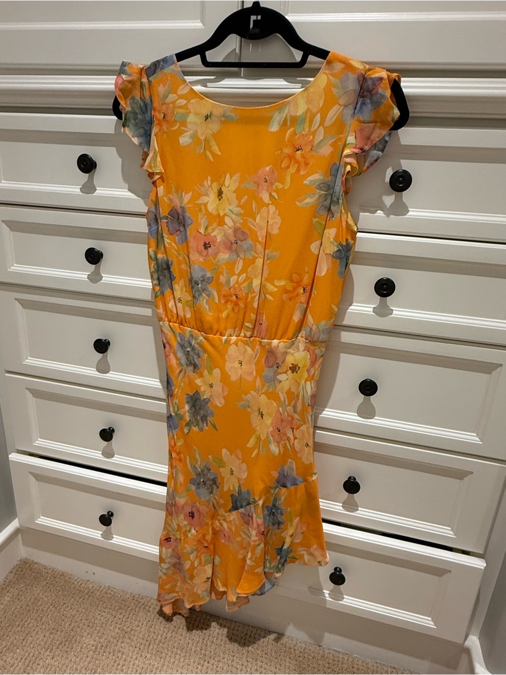 Amanda Uprichard Orange Floral Mini Dress with Ruffle Cap Sleeves